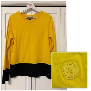 Lauren Ralph Lauren Sport Yellow Black Embroidered Logo Large Cotton Shirt